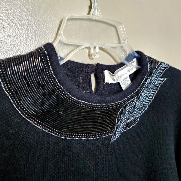 White Wheeler & Martha Sweater Size Medium Black Lambswool Angora Embellished - Picture 7 of 12